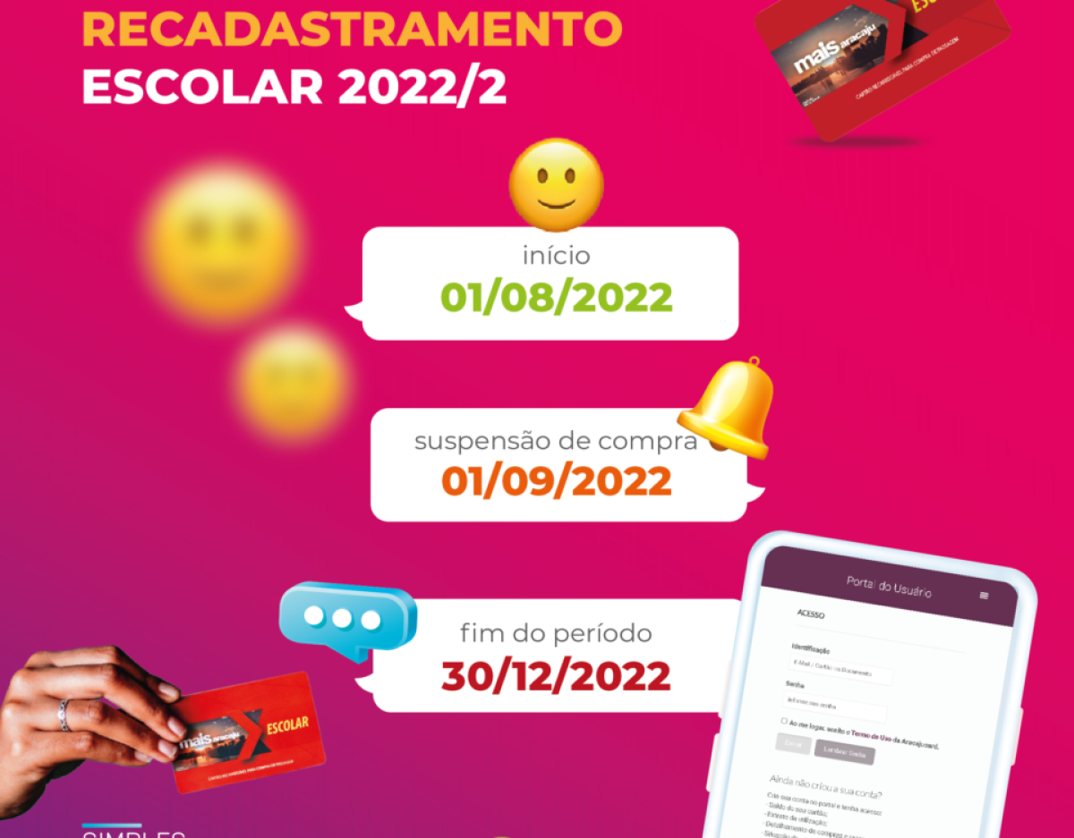 Fique atento: O recadastramento escolar inicia a partir de 1º de agosto - Imagem: Divulgação | Aracajucard