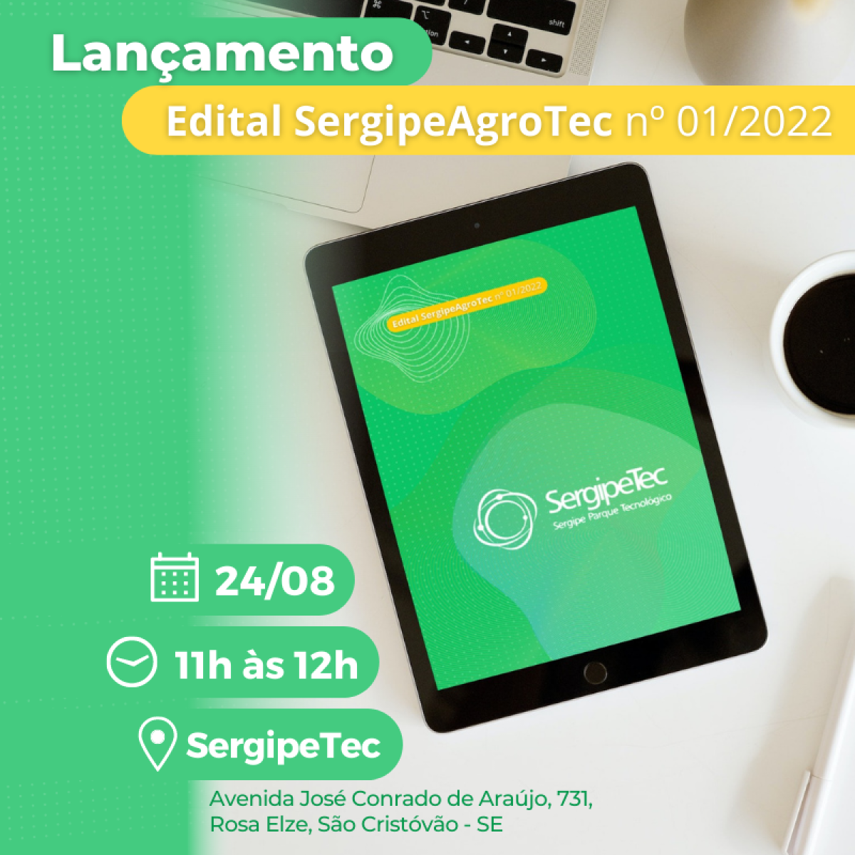 "SergipeAgroTec": Edital de agro do SergipeTec será lançado no dia 24/8 - Imagem: Divulgação
