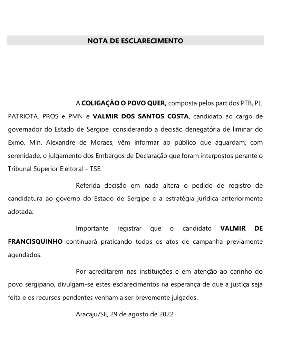 Nota de Esclarecimento