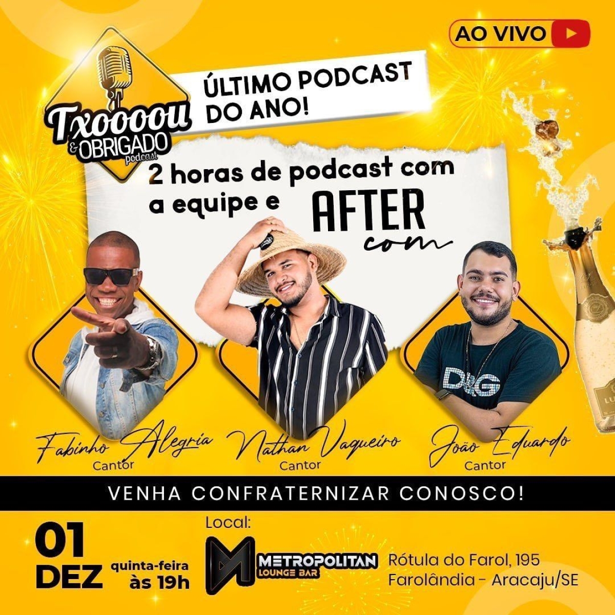 Metropolitan apresenta Fabinho Alegria, Nathan Vaqueiro e João Eduardo - Imagem: Divulgação | Assessoria Metropolitan