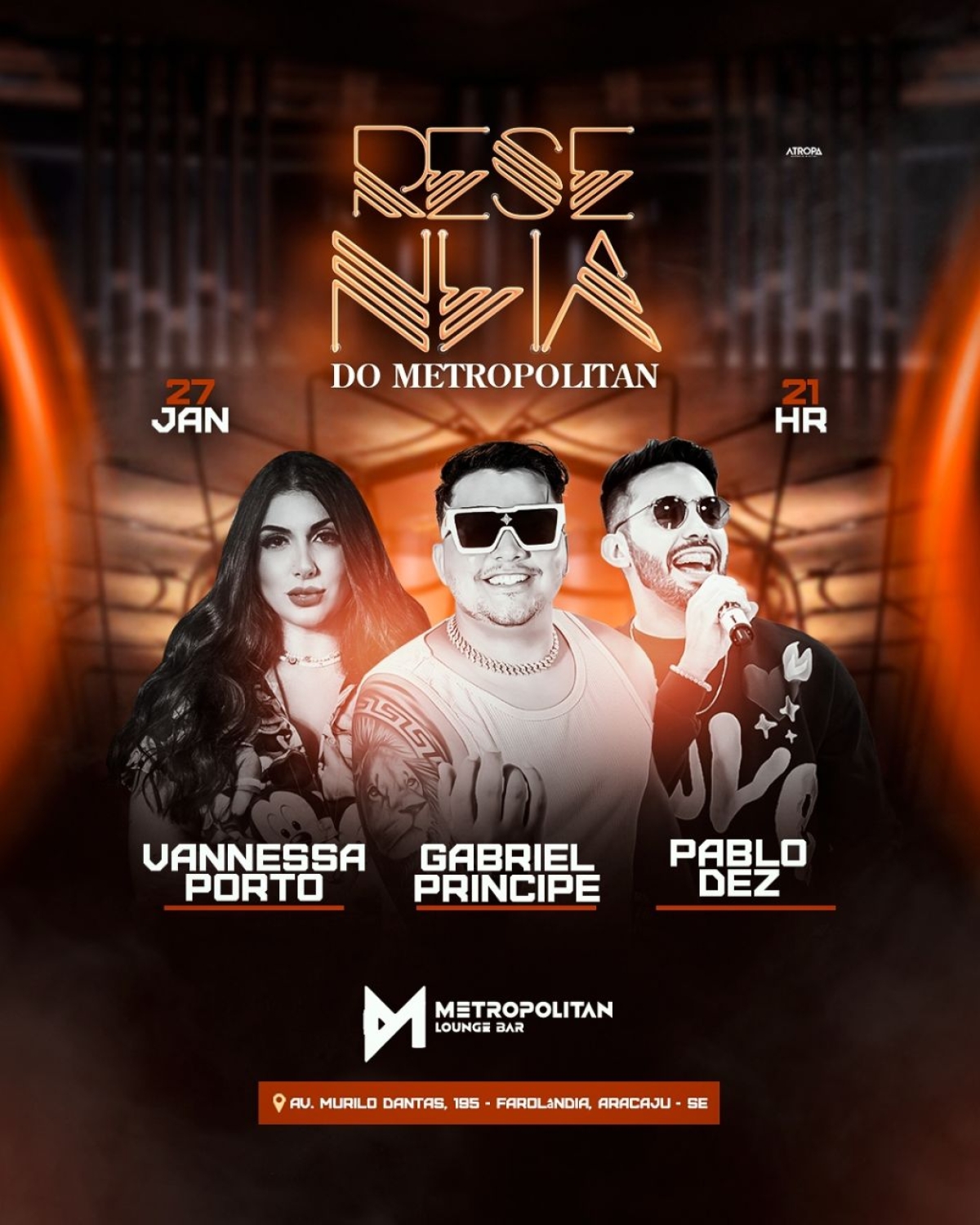 Vanessa Porto, Gabriel "O Príncipe" e Pablo 10 na Noite da Resenha - Imagem: Divulgação | Metropolitan