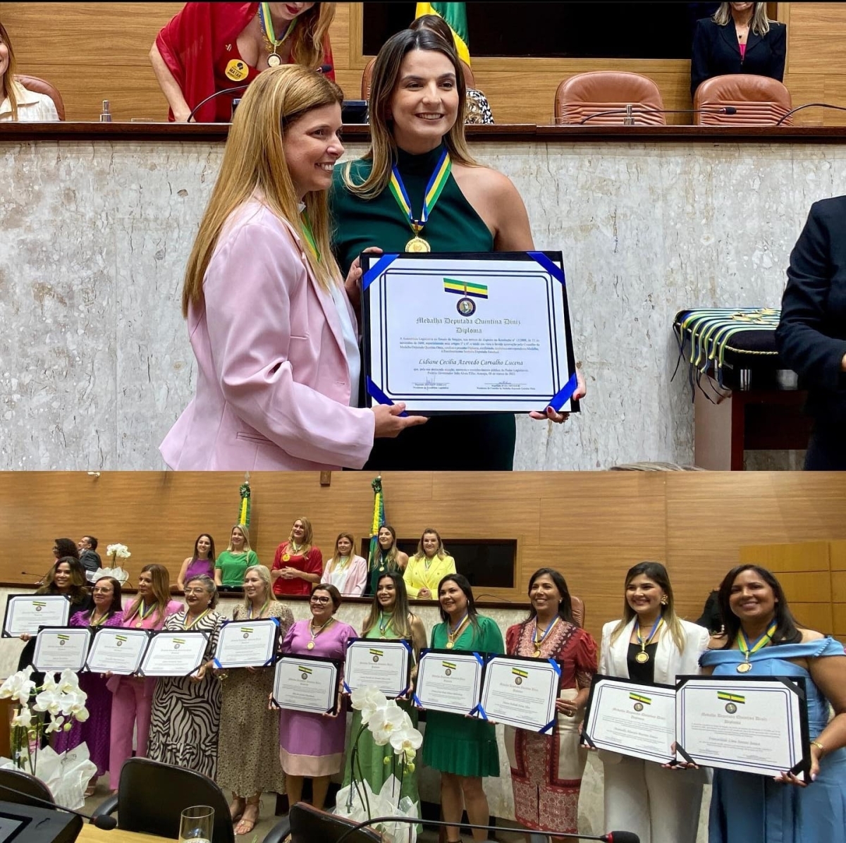 Deputada Lidiane Lucena recebe medalha Deputada Quintina Diniz em reconhecimento à sua trajetória - Imagem: Joyce Peixoto | Assessoria Dra Lidiane Lucena