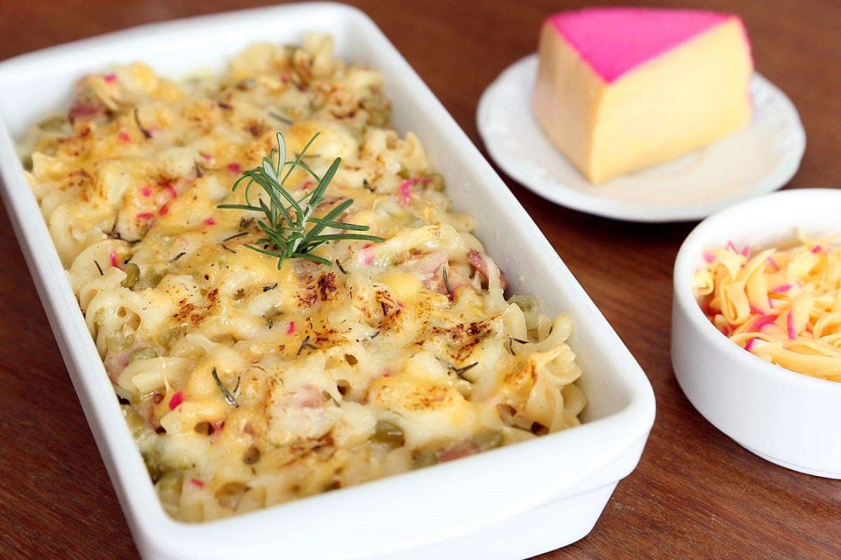 Macarrão Gratinado de Queijo, Bacon e Ervilha - Foto: Marca Fortaleza | Divulgação