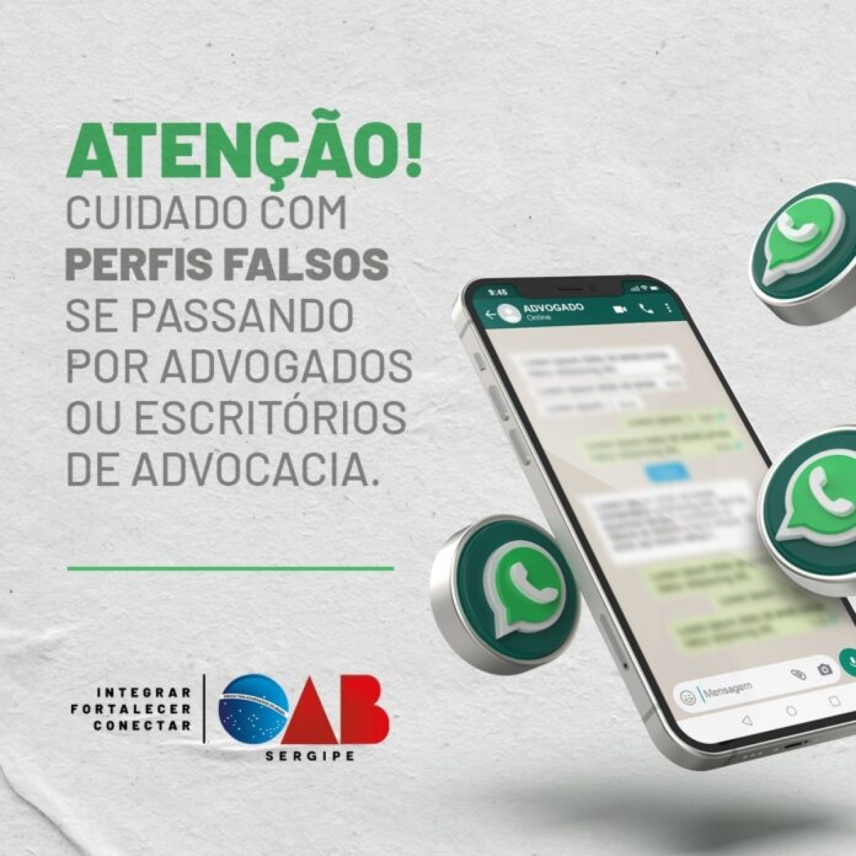 OAB/SE alerta a população para golpes pelo WhatsApp envolvendo advogados - Imagem: OAB Sergipe