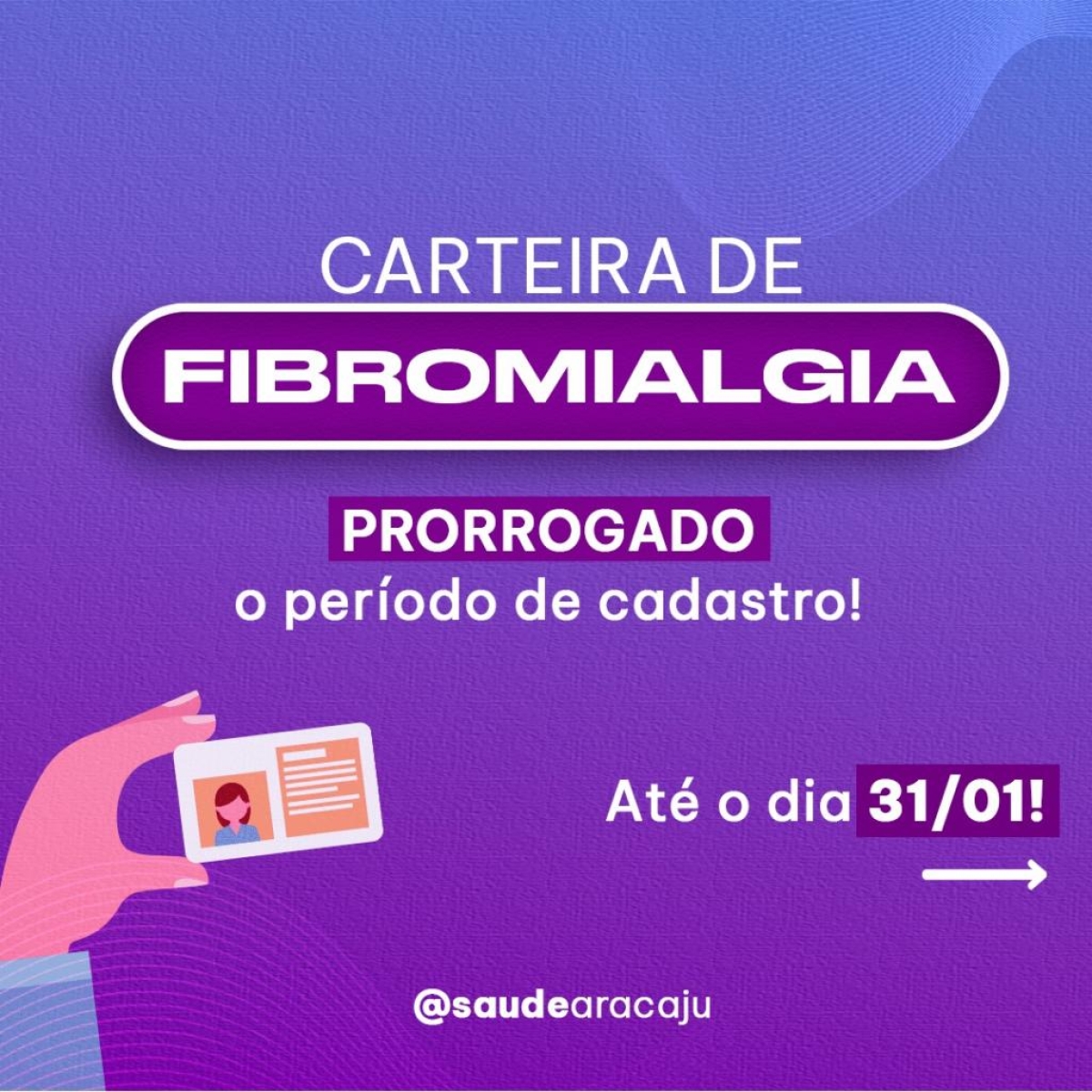 Prefeitura de Aracaju prorroga prazo de cadastro para carteira de fibromialgia - Foto: Ascom | SMS | Prefeitura de Aracaju