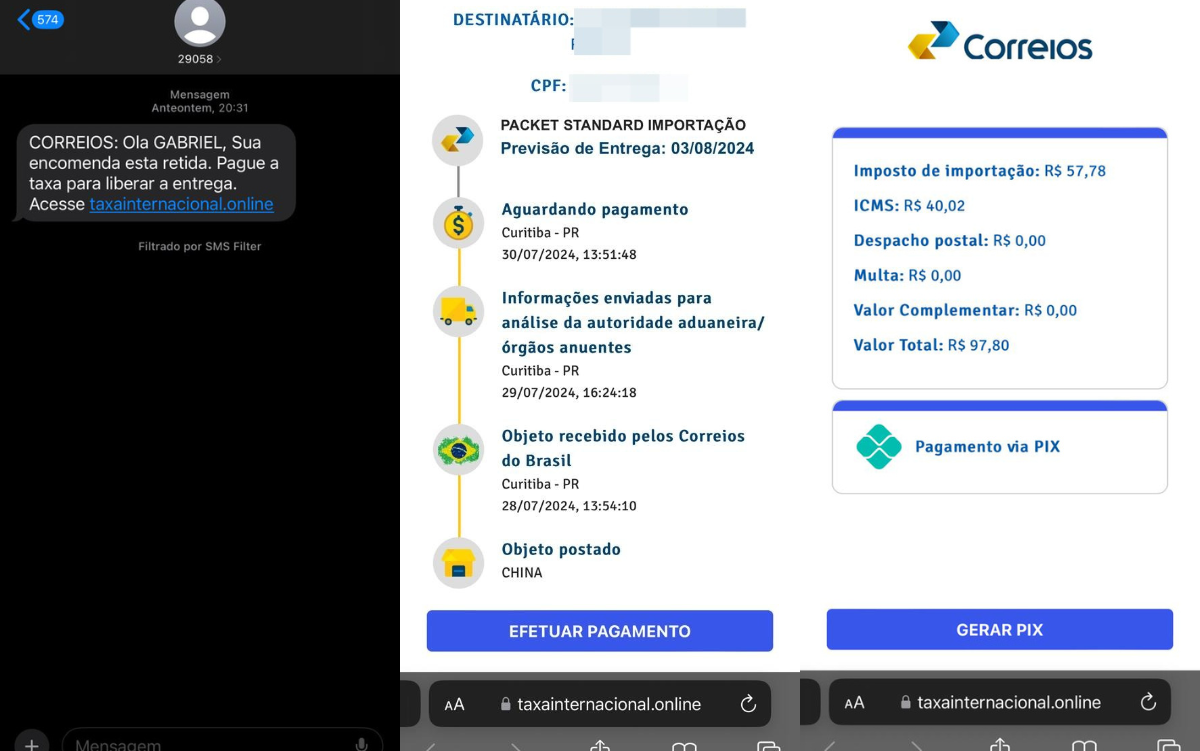 Golpistas se passam pelos Correios em tentativa de fraude por SMS - Foto: Montagem F5 News
