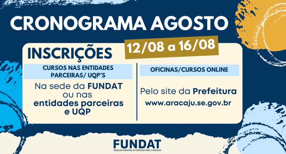 Prefeitura de Aracaju oferta 1.005 novas vagas para cursos e oficinas - Arte: Fundat