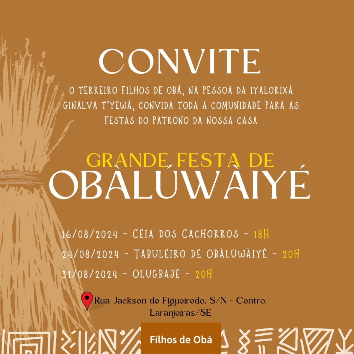 Terreiro Filhos de Obá tem programação especial para o mês dedicado a Obalúwàié, orixá da cura - Foto: Divulgação/Assessoria
