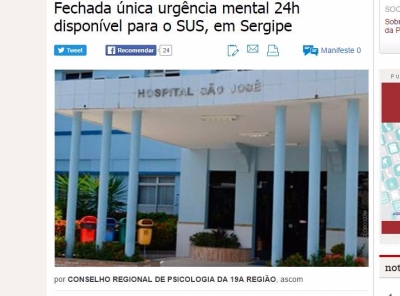 Fechada �nica urg�ncia mental 24h dispon�vel para o SUS, em Sergipe (Imagem: Reprodu��o/Ne Not�cias)