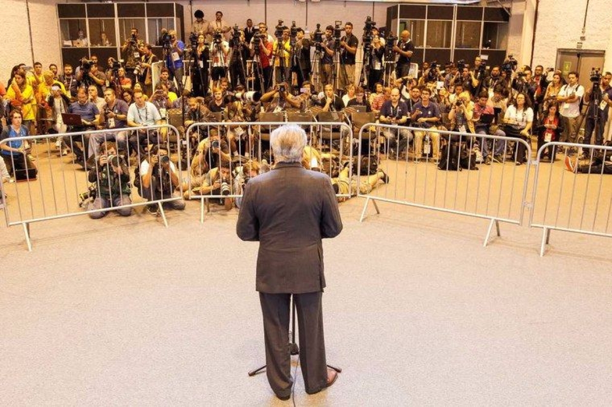 Presidente em exerc�cio, Michel Temer fez pronunciamento a jornalistas depois de reuni�o de trabalho sobre os Jogos Ol�mpicos no Parque Ol�mpico da Barra (Foto: Beto Barata/PR)