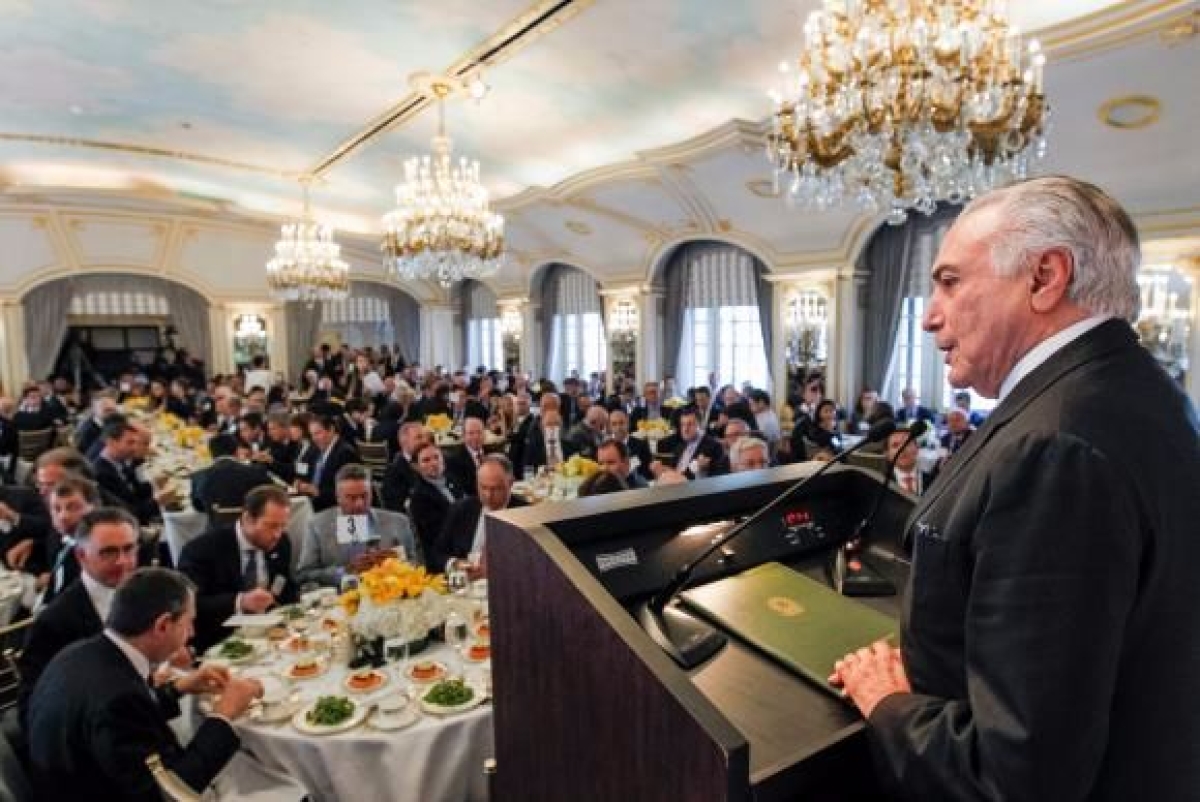 Presidente Michel Temer durante almo�o ampliado com empres�rios e investidores, promovido pelo Conselho das Am�ricas (Imagem: Beto Barata/Presid�ncia da Rep�blica)