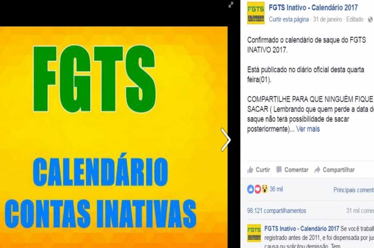 Uma das páginas que divulgava datas nas redes sociais (Imagem: Reprodução/Facebook)