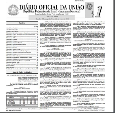 Lei de recuperação fiscal dos estados é publicada no Diário Oficial (Imagem: Agência Brasil)