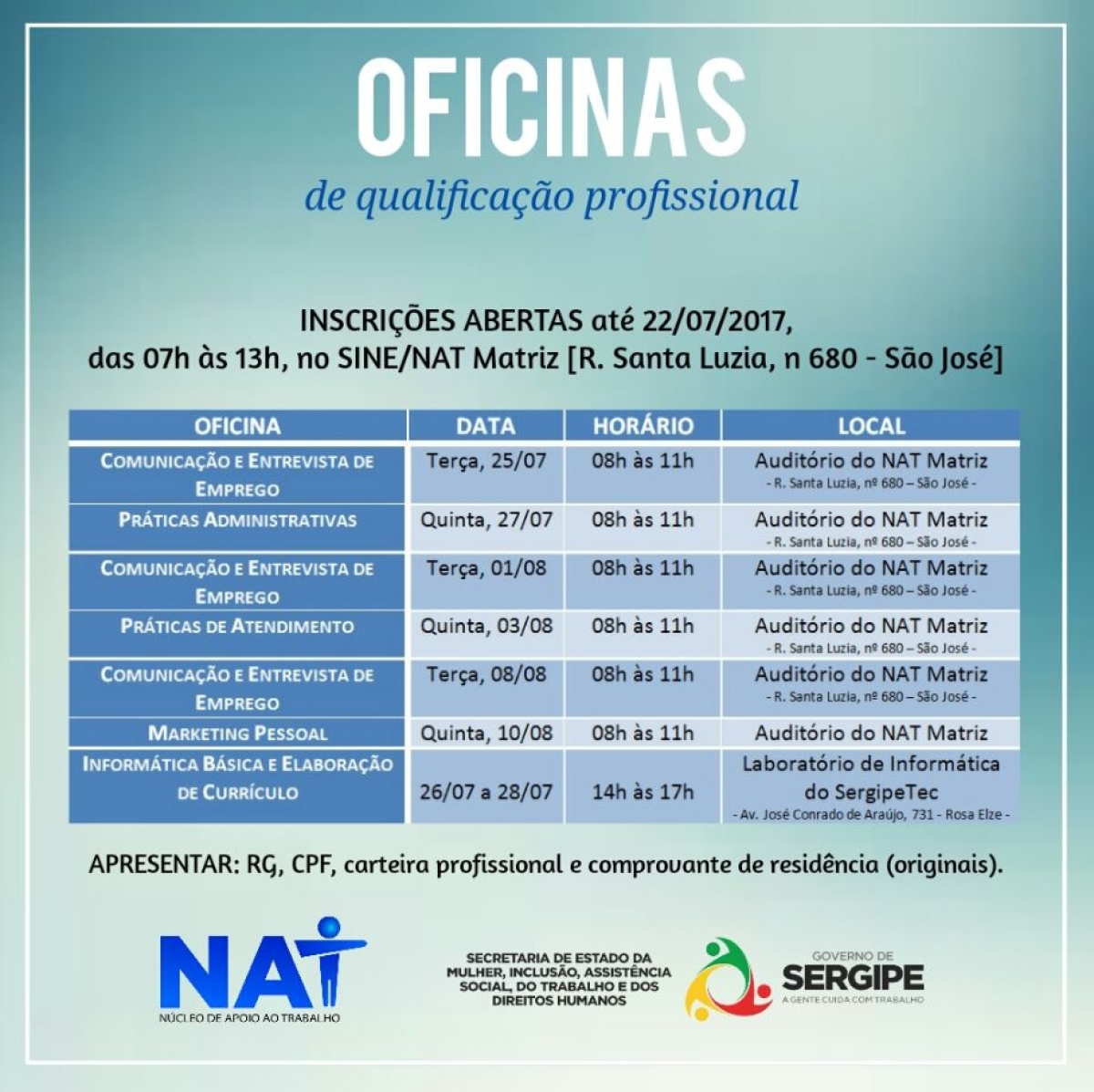 Inscrições abertas para oficinas de qualificação profissional (Imagem: Divulgação)