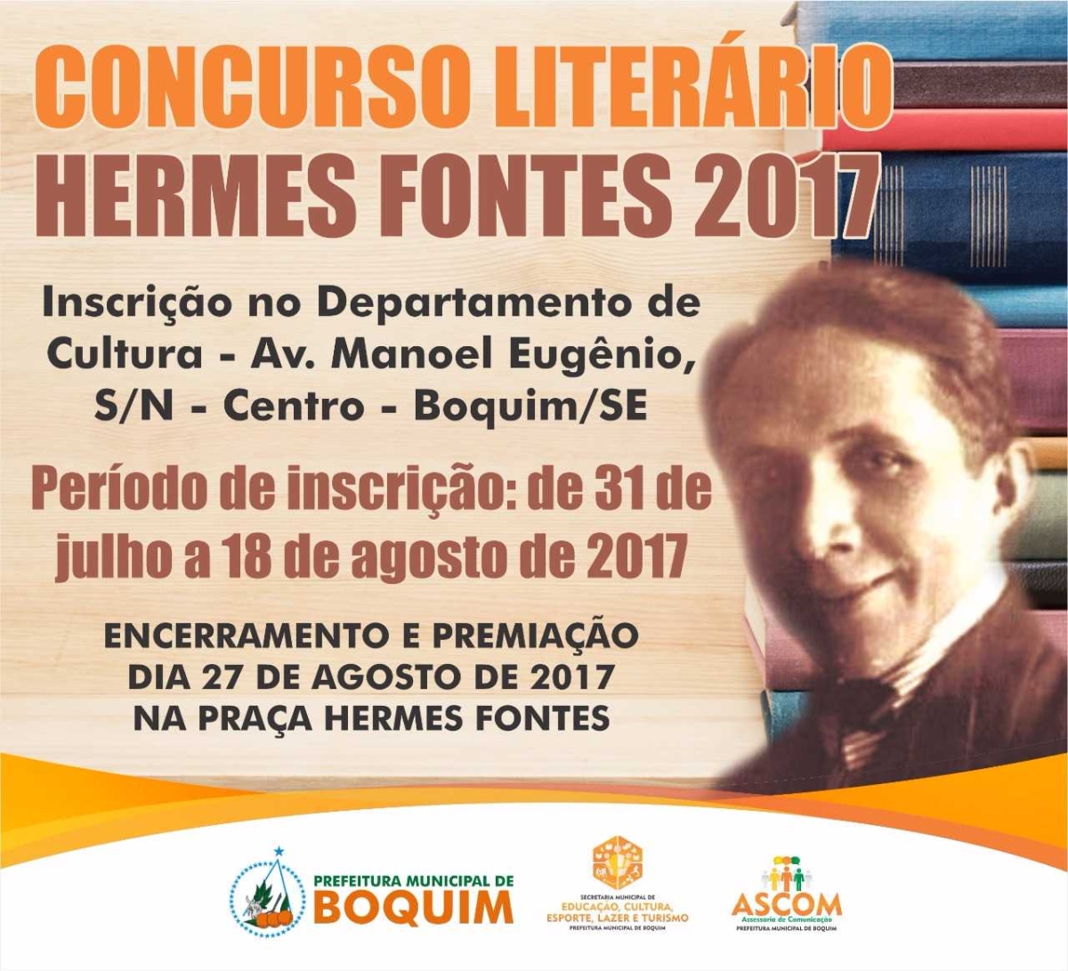 Prefeitura de Boquim realiza concurso literário em homenagem a Hermes Fontes (Imagem: Divulgação)