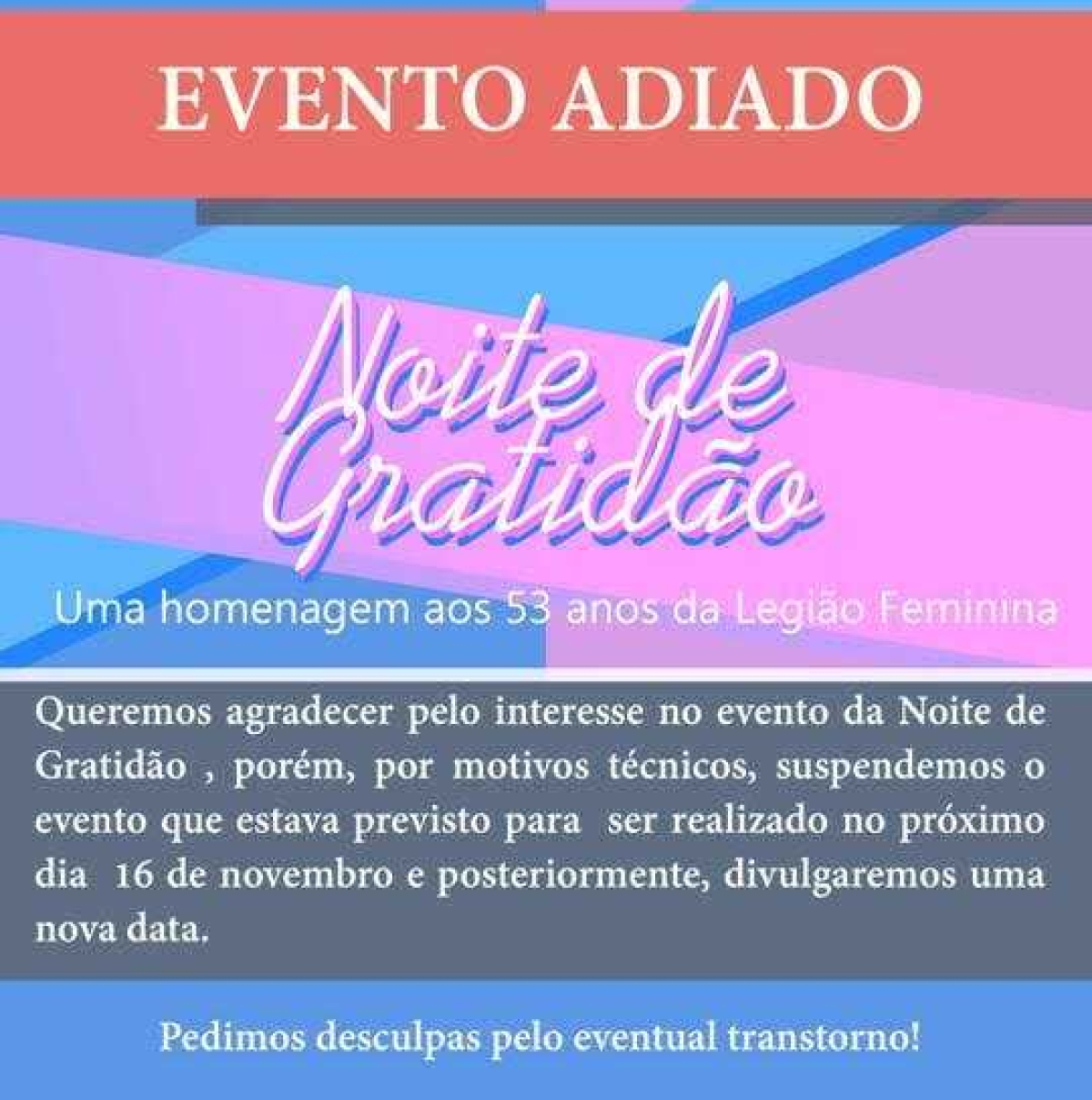 Noite de Gratidão é adiada (Imagem: Divulgação)