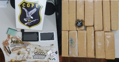 Dois homens são presos com 13 kg de maconha e joias roubadas (Foto: SSP)