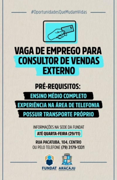Fundat anuncia vaga de emprego para consultor de vendas externo (Imagem: Fundat)