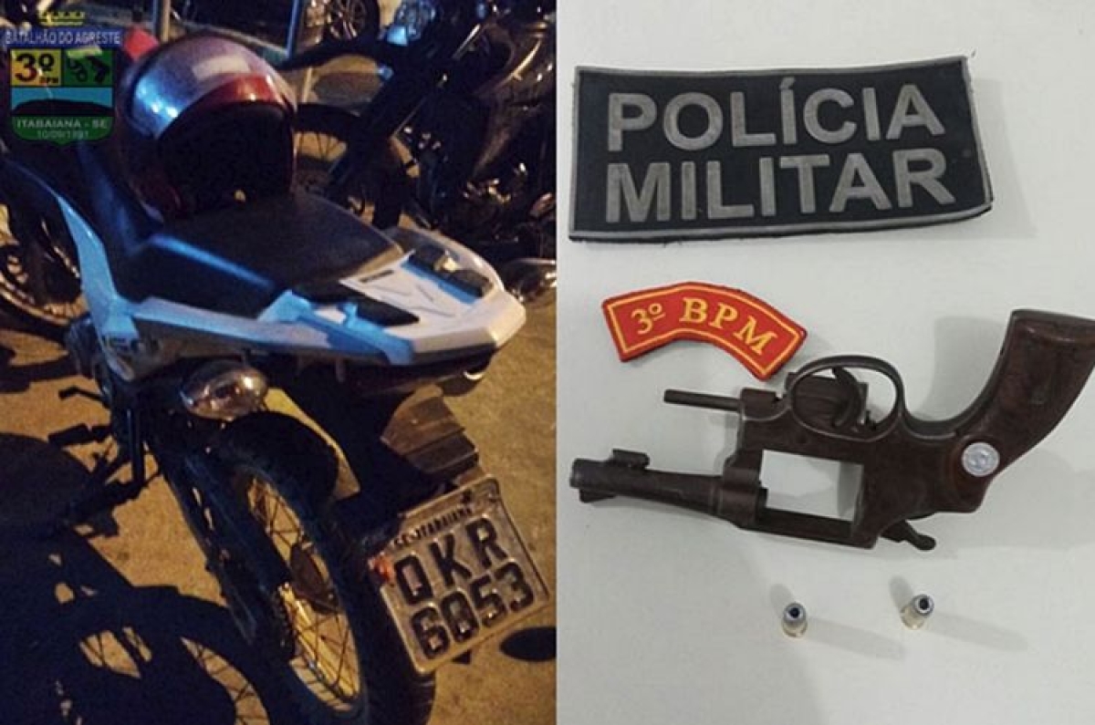 Motocicleta roubada e arma de fogo são apreendidos  (Foto: SSP/SE)