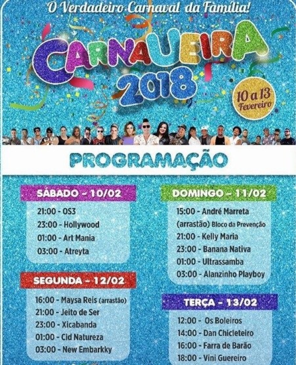 Programação do Carnaval 2018 da Praia da Caueira (Imagem: Divulgação)