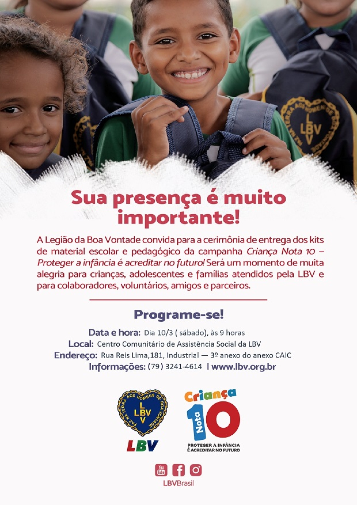 LBV: Mais de 22 mil crianças e adolescentes receberão kits pedagógicos (Imagem: Divulgação)