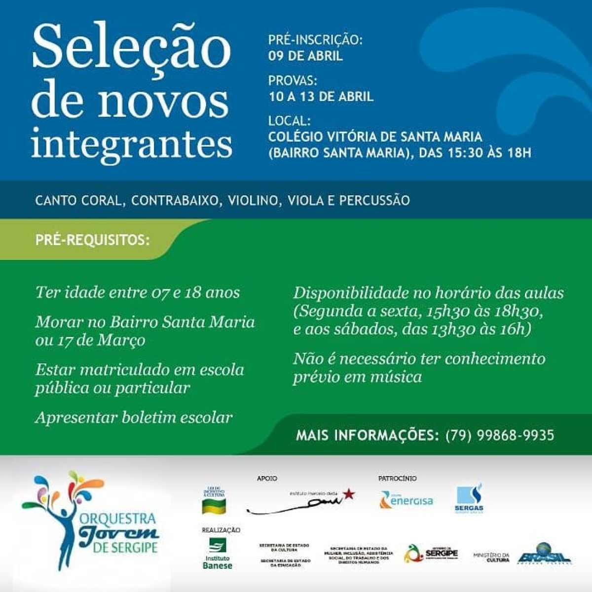 Orquestra Jovem de Sergipe abre seleção para novos integrantes