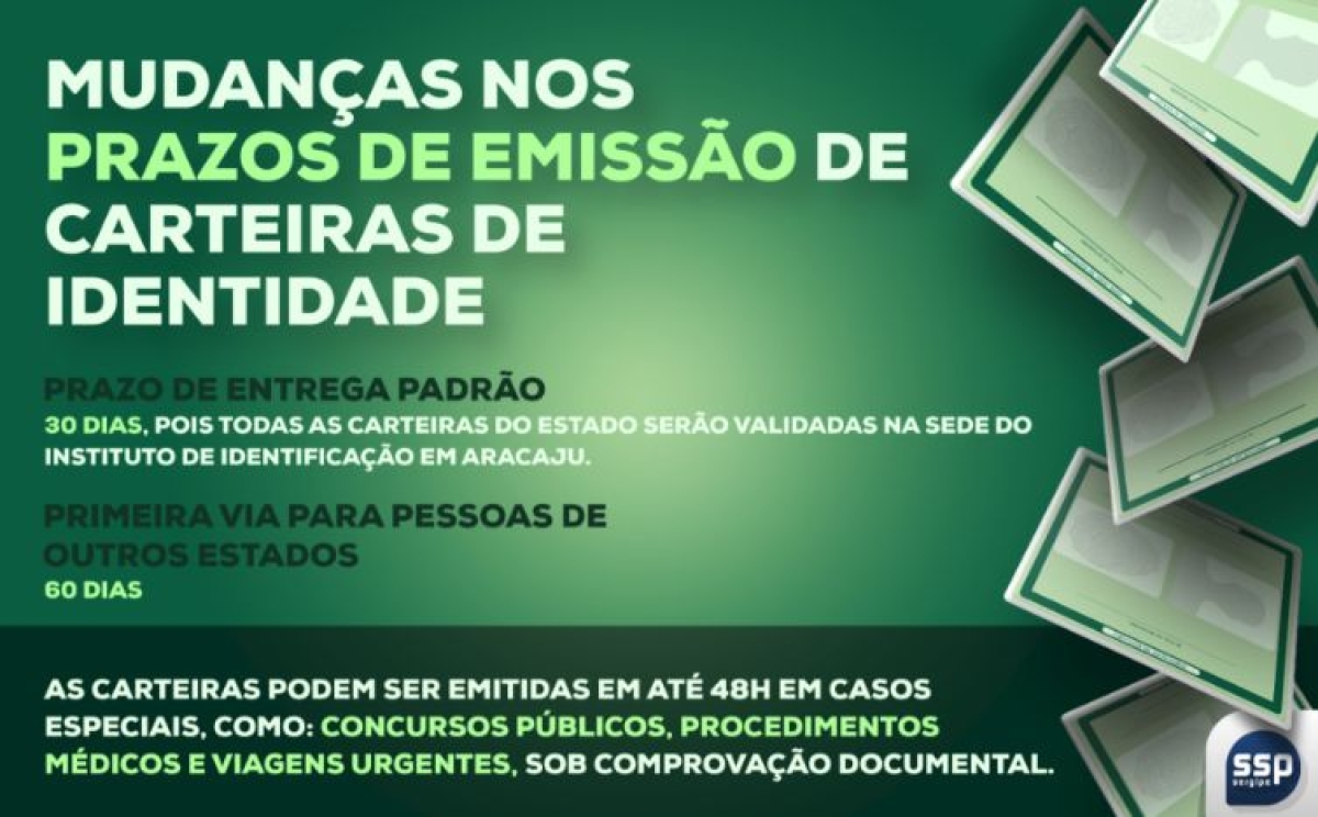 Instituto de Identificação define normas mais rigorosas para emissão de carteiras de identidade (Imagem: SSP/SE)