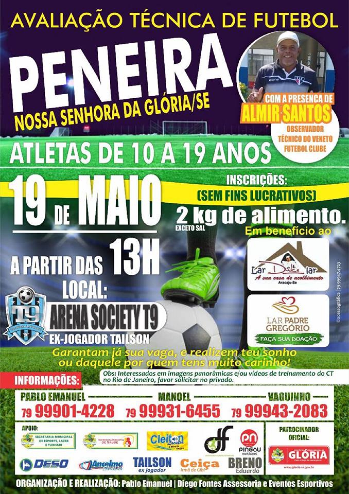 Peneira de futebol acontecerá no dia 19 de maio em Glória (Imagem: Divulgação)