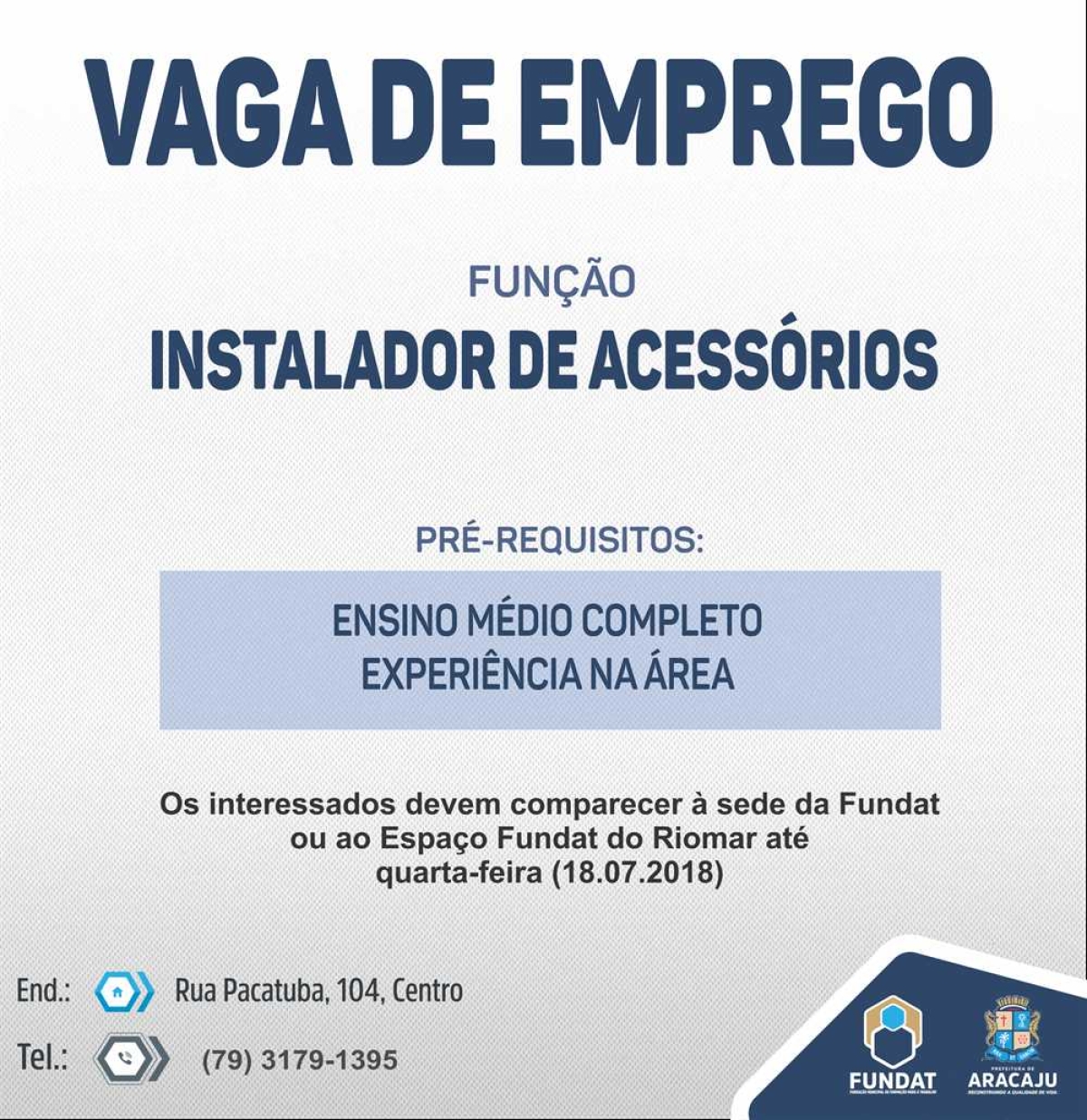 Fundat: vagas de emprego para instalador de acessórios (veicular)(Imagem: Fundat)