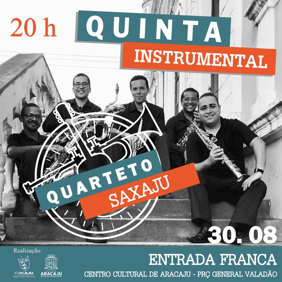 Quarteto SaxAju comanda o Quinta Instrumental (Imagem: Divulgação/ Funcaju)