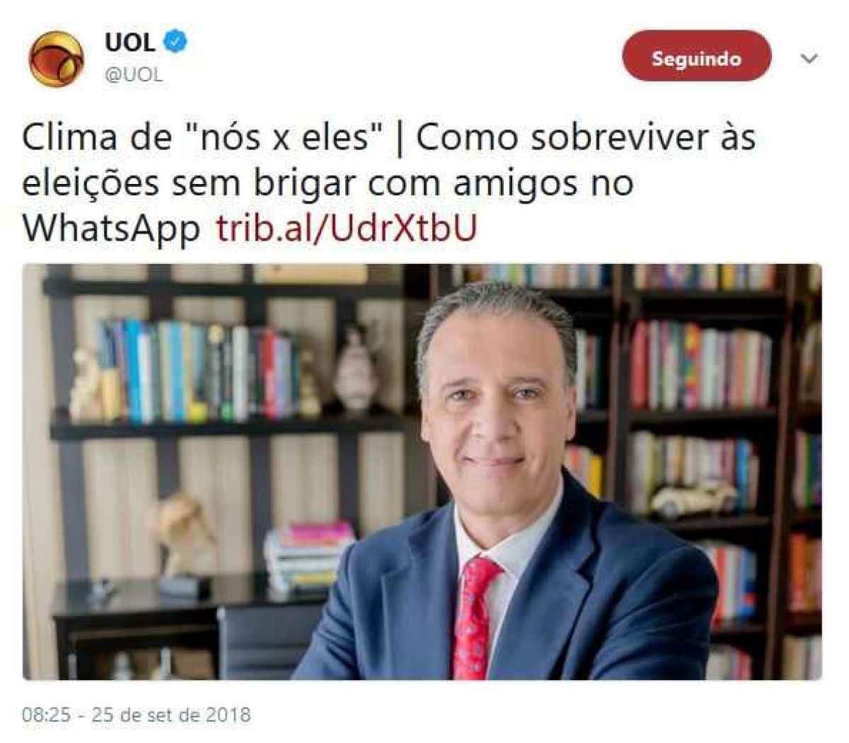 Como sobreviver às Eleições 2018 sem brigar com amigos nos grupos de WhatsApp (Imagem: Reprodução/ Twitter/ @UOL)