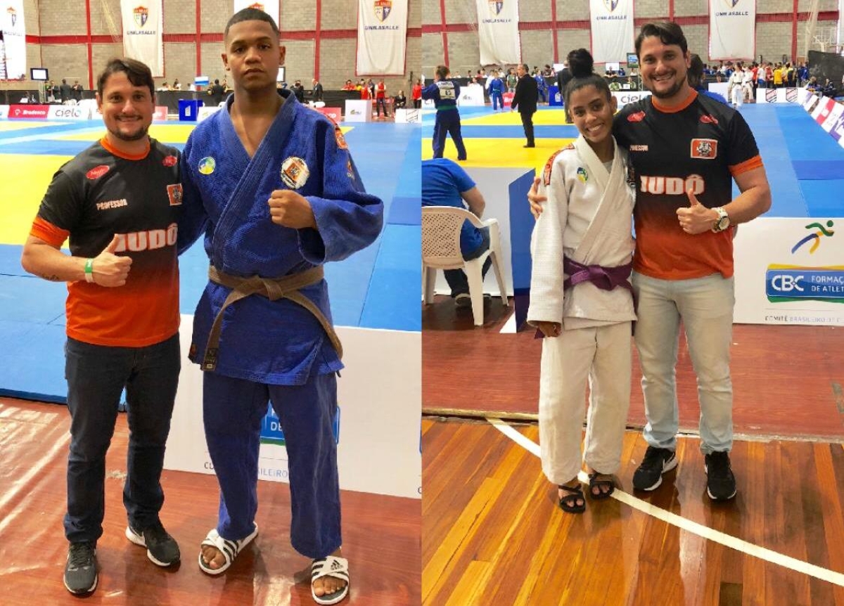 O técnico Euder Lima com os judocas Cayo e Enya (Foto: Divulgação)