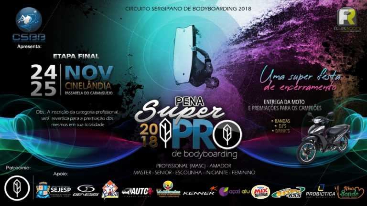 �?ltima etapa do Sergipano de BodyBoarding Pena Super Pro acontece na praia da Cinelândia (Imagem: Divulgação/ CSBB)