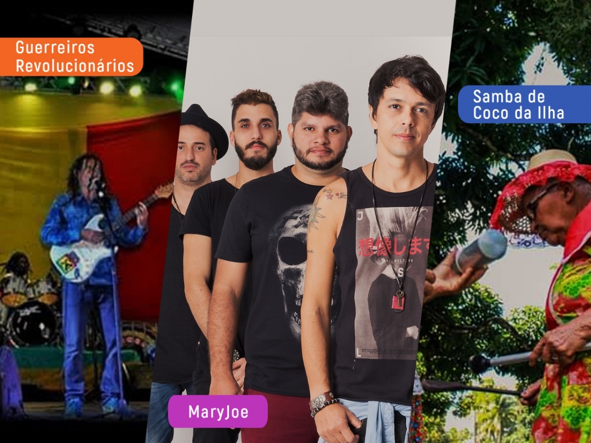 Foto montagem: MaryJoe (Foto: Divulgação); Guerreiros Revolucionários (Foto: Divulgação); Samba de Coco da Ilha (Foto: Núcleo de Educomunicação do PEAC)