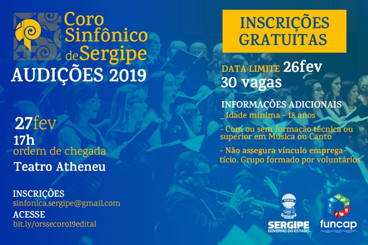 �?ltimos dias de inscrições para o Coro Sinfônico da Orquestra Sinfônica de Sergipe (Imagem: Divulgação/ Funcap)