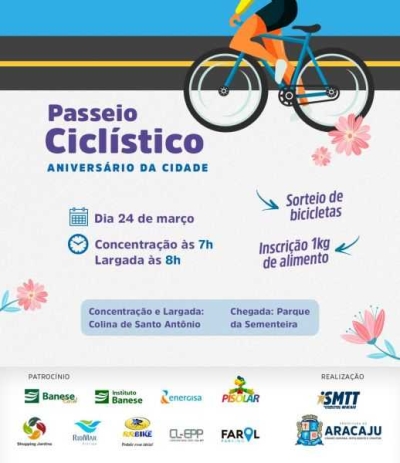 SMTT fará passeio ciclístico em homenagem ao aniversário de Aracaju (Imagem: Divulgação)