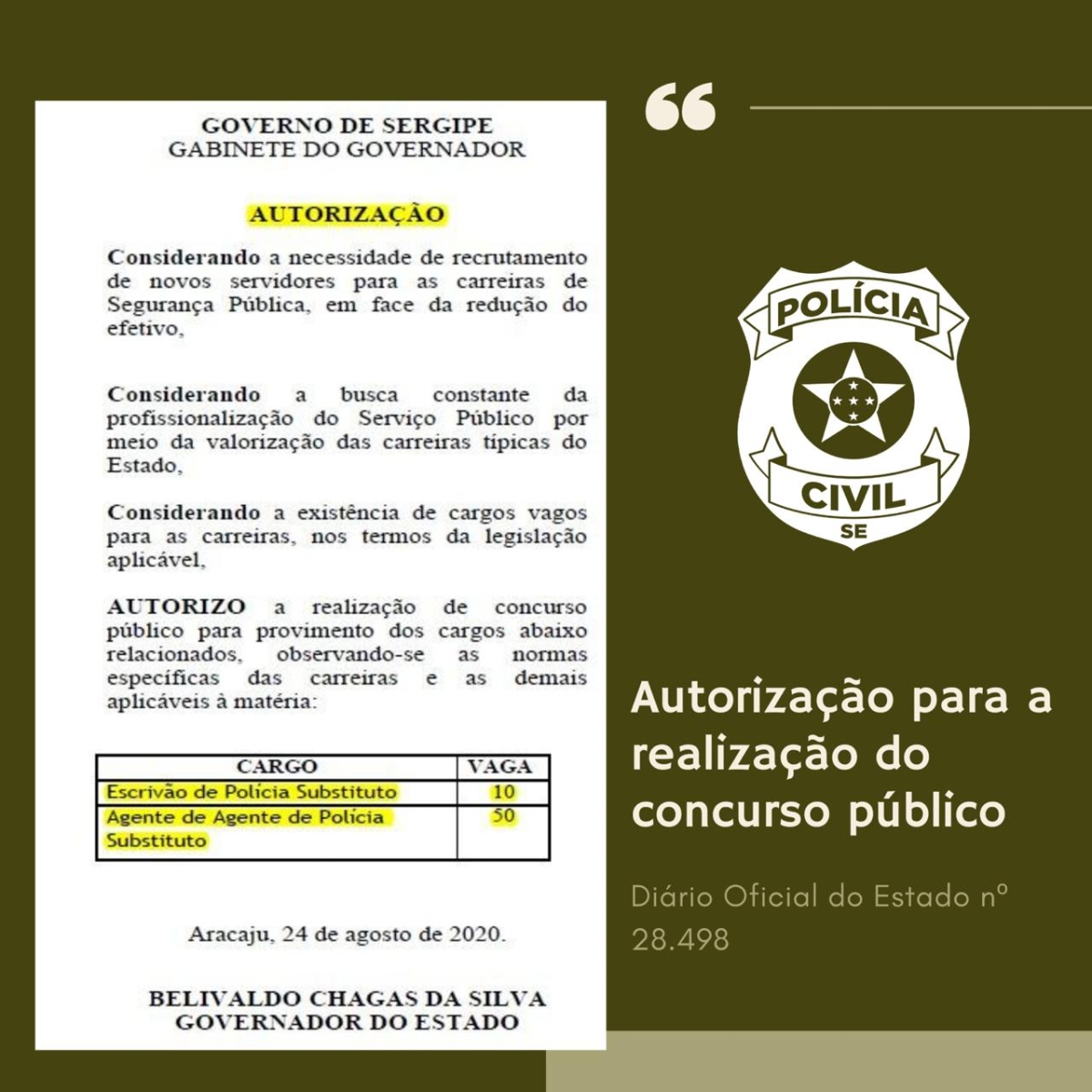 Governo de Sergipe publica autorização para Concurso Público da Polícia Civil (Imagem: SSP/SE)