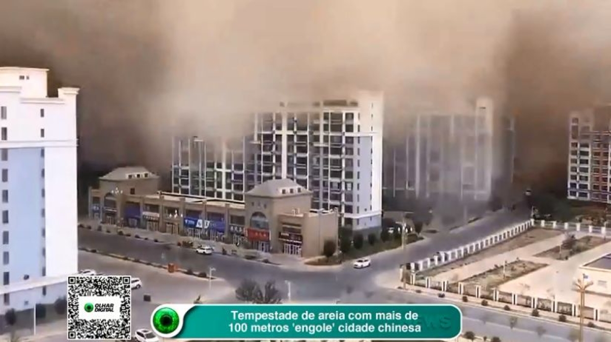 Tempestade de areia com mais de 100 metros "engole" cidade chinesa; veja (Imagem: Reprodução de vídeo/ Olhar Digital)