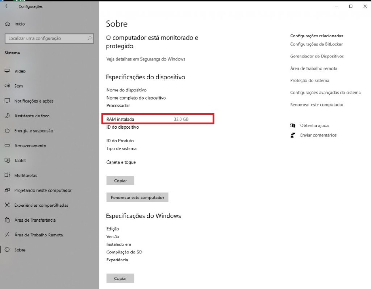 Windows: saiba como consultar a memória RAM do seu computador (Imagem: Reprodução/ Olhar Digital)