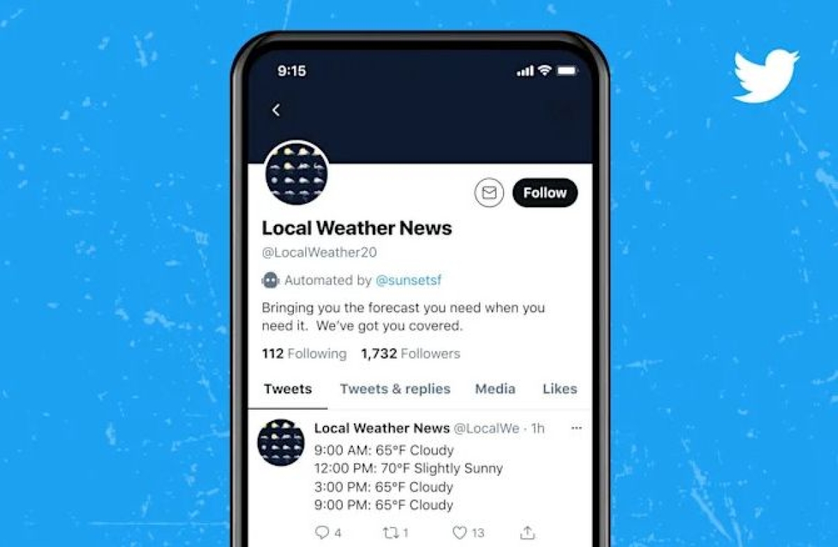Como aparece o rótulo na conta de um bot (Imagem: Twitter)