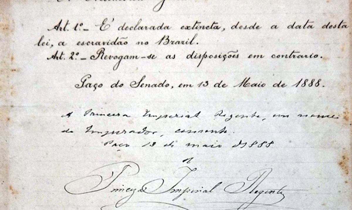13 de maio de 1888 - Princesa Isabel assina a lei Áurea - Imagem: Biblioteca Nacional