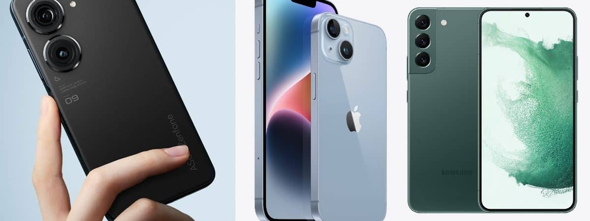 Zenfone 9 se sai bem na comparação com os rivais Galaxy S22 e iPhone 14 - Imagem: Divulgação