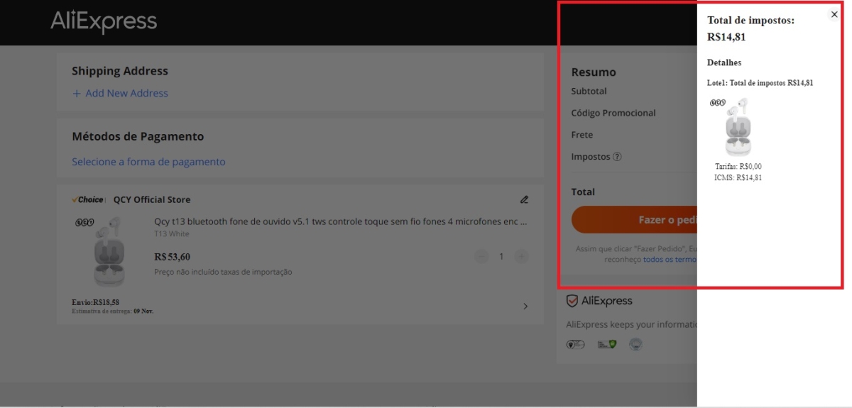 AliExpress: como saber quanto de imposto você vai pagar em uma compra - Imagem: Reprodução