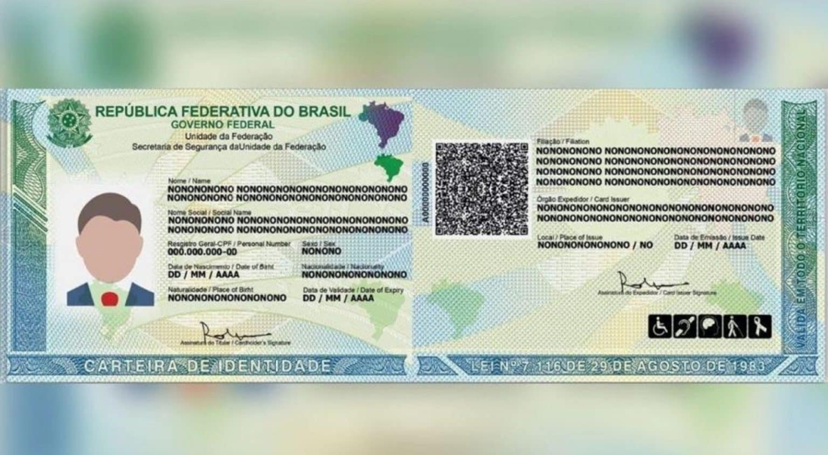 Modelo da nova CIN (Carteira de Identidade Nacional), que vai substituir RG - Imagem: Agência Brasil