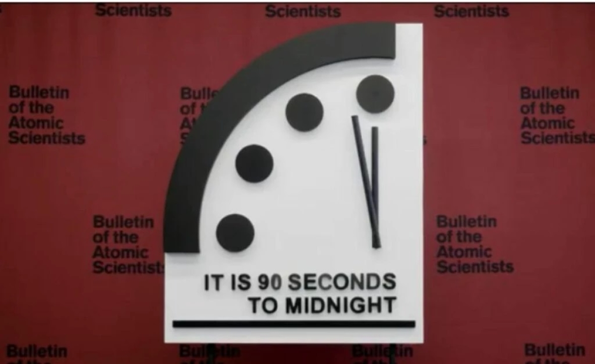 Relógio do Fim do Mundo 2024 - Imagem: YouTube | Bulletin of the Atomic Scientists