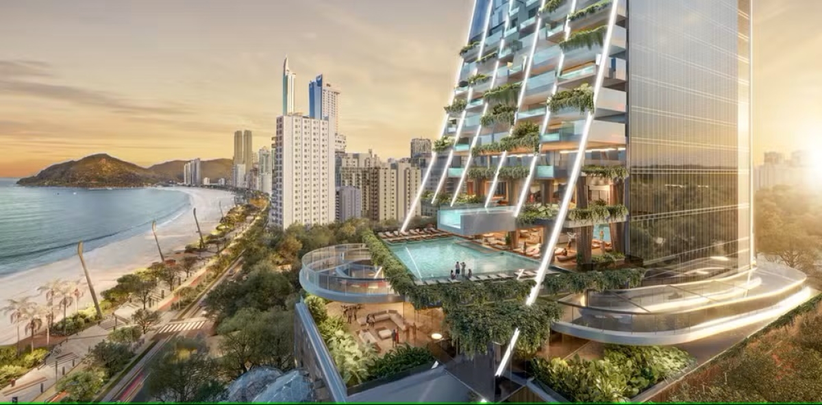 Senna Tower, em Balneário Camboriú (SC), terá 18 mansões suspensas, segundo a construtora - Foto: FG Empreendimentos/ Divulgação
