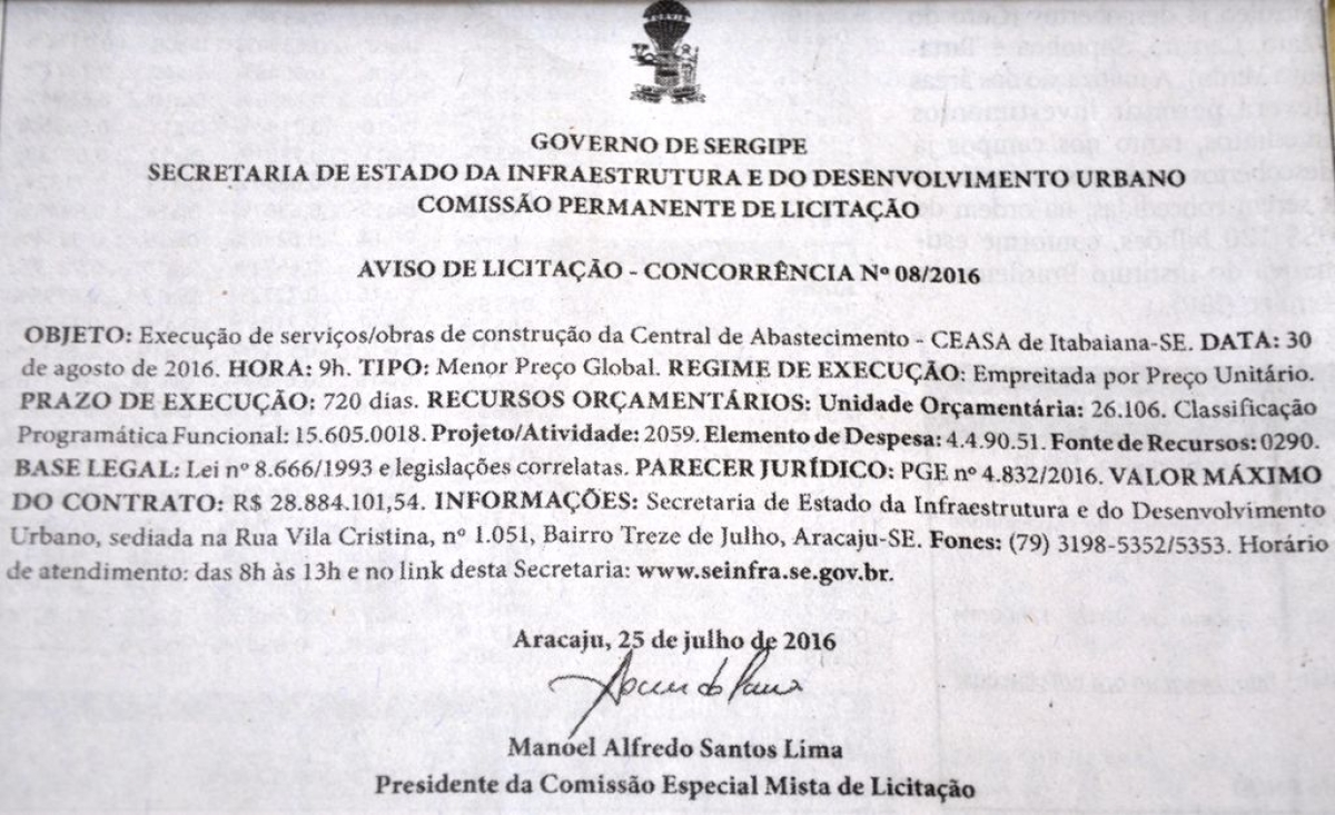 Proinveste: Governo construir� Ceasa em Itabaiana (Foto: Jorge Reis/Seinfra/SE)
