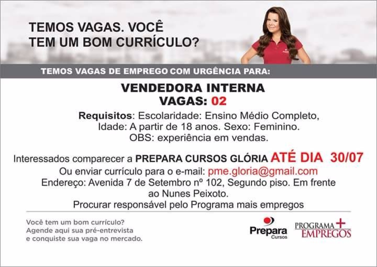 Empresa abre duas vagas de emprego para mulheres em Gl�ria (Foto: Divulga��o/Via Portal Mais Sert�o)