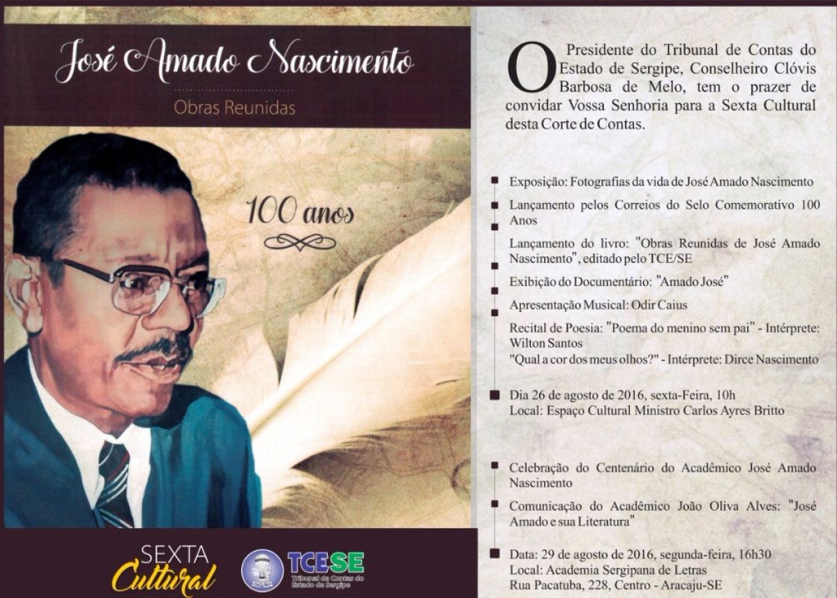 Sexta Cultural do TCE homenagear� o centen�rio de Jos� Amado Nascimento (Foto: Divulga��o/TCE/SE)