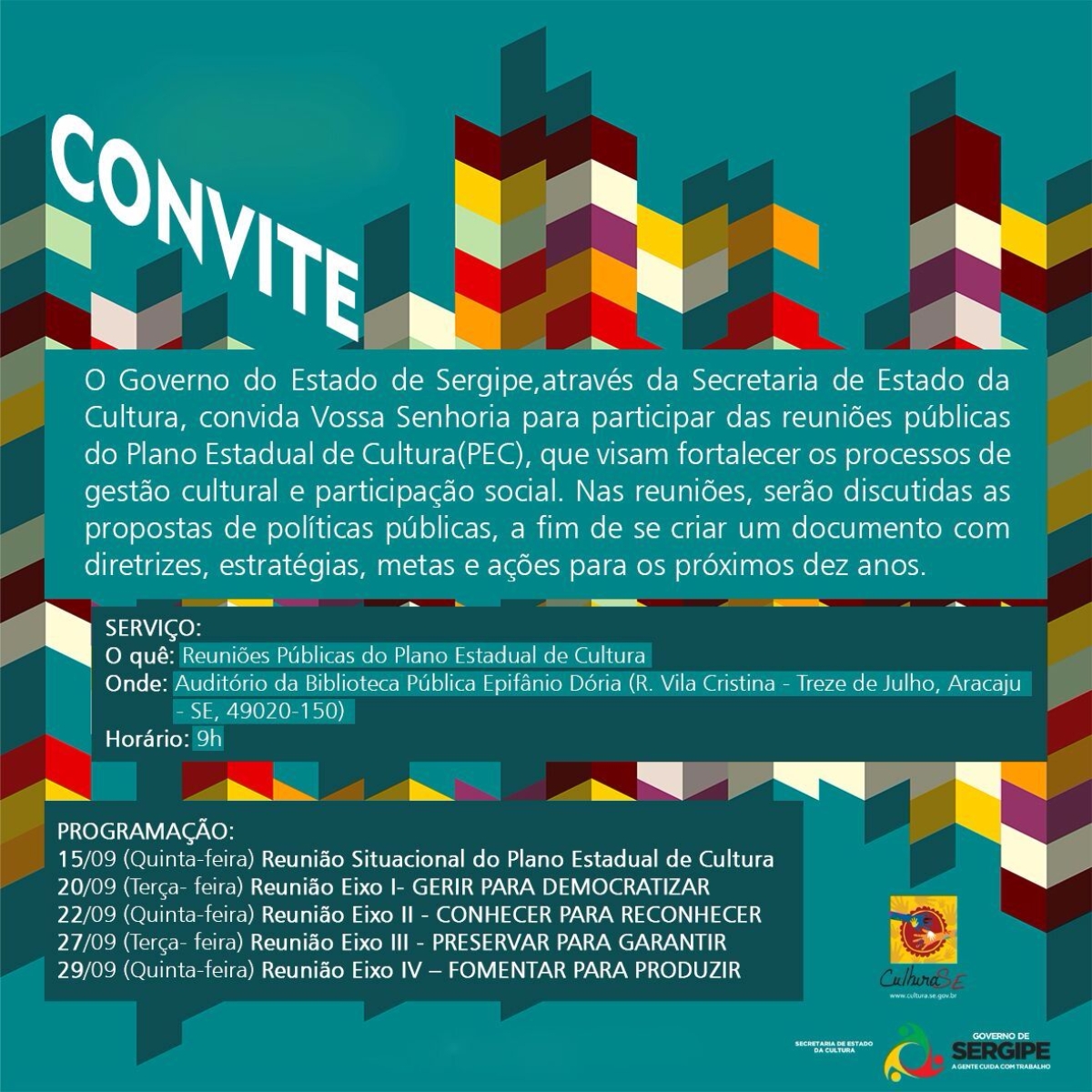 Convite - Reuni�o do Plano Estadual de Cultura (Imagem: Divulga��o/Secult/SE)